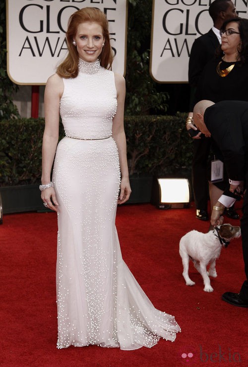 Jessica Chastain con un vestido de Givenchy en la alfombra roja de los Globos de Oro 2012