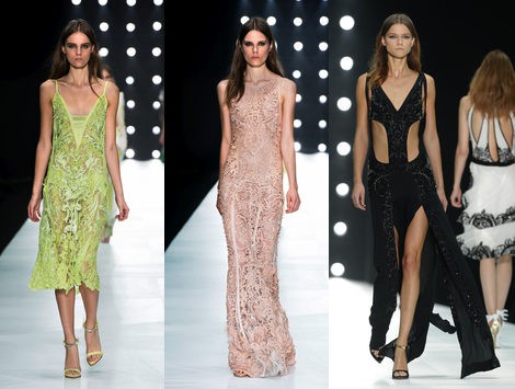 encajes y transparencias en el desfile de roberto cavali en la semana de la moda de milán