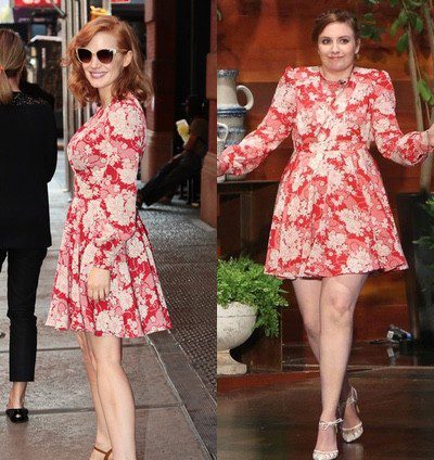 ¿Quién lo luce mejor? Jessica Chastain y Lena Dunham, dos actrices y un mismo Saint Laurent floreado