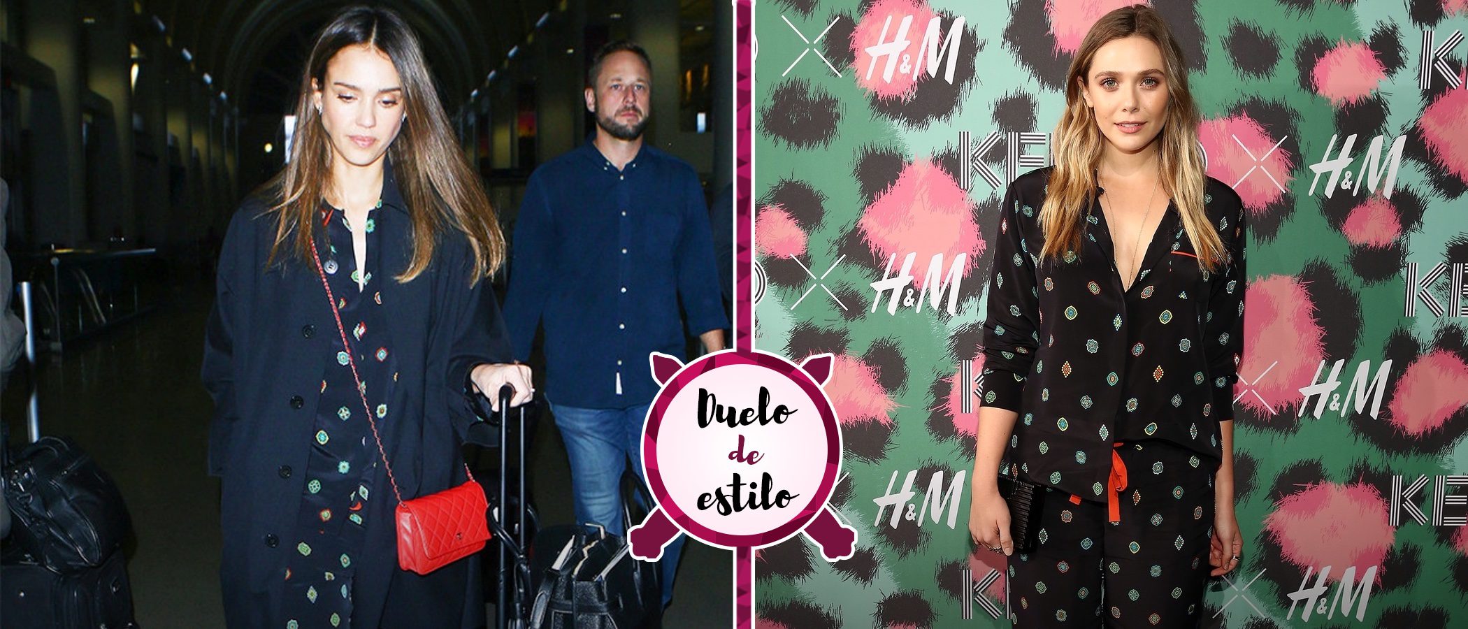 Jessica Alba y Elizabeth Olsen, enfrentadas por un mismo estilo pijamero de Kenzo x H&M