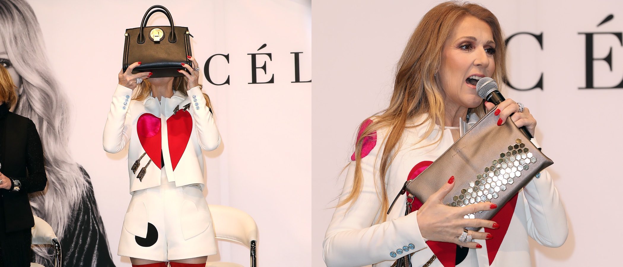 Céline Dion presenta su nueva y variada línea de bolsos 'Celine Dion Collection' con un look romántico
