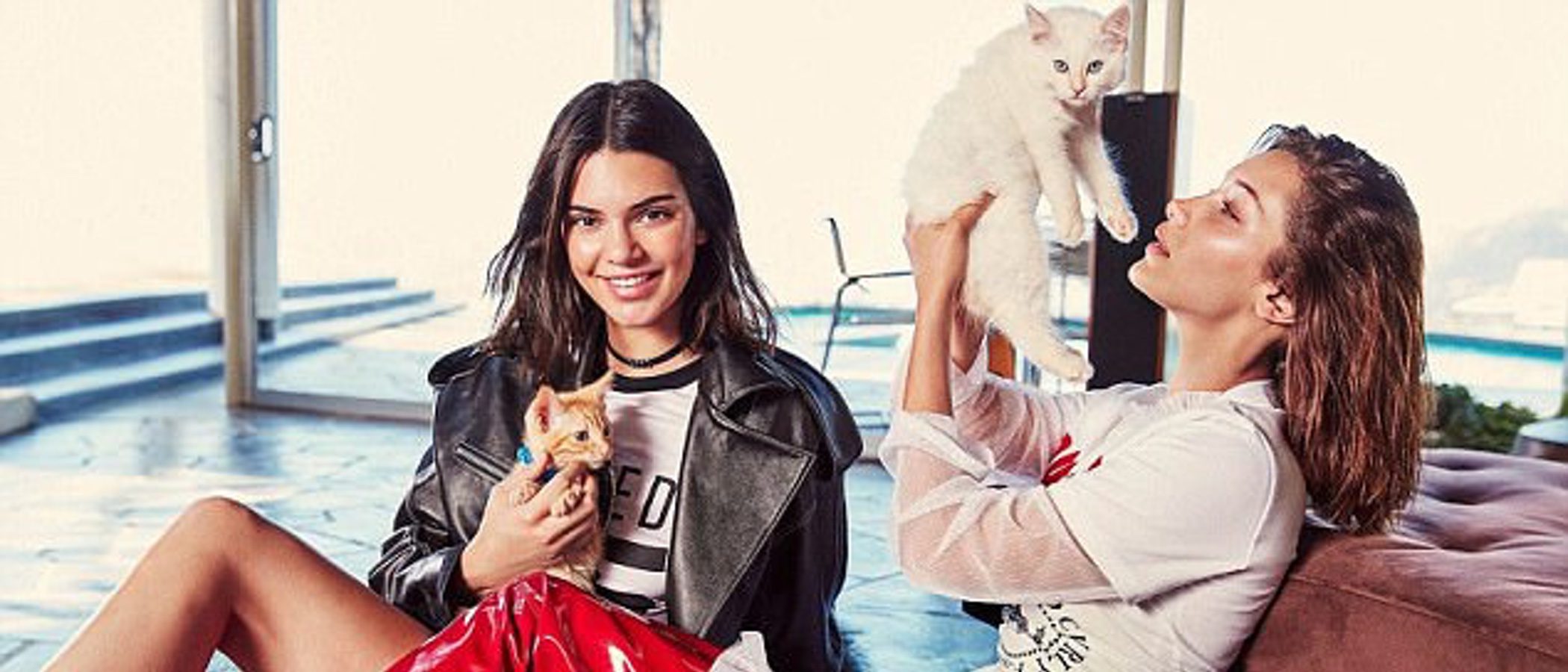 Kendall Jenner y Bella Hadid, amigas y amantes de los gatos posan para Ochirly