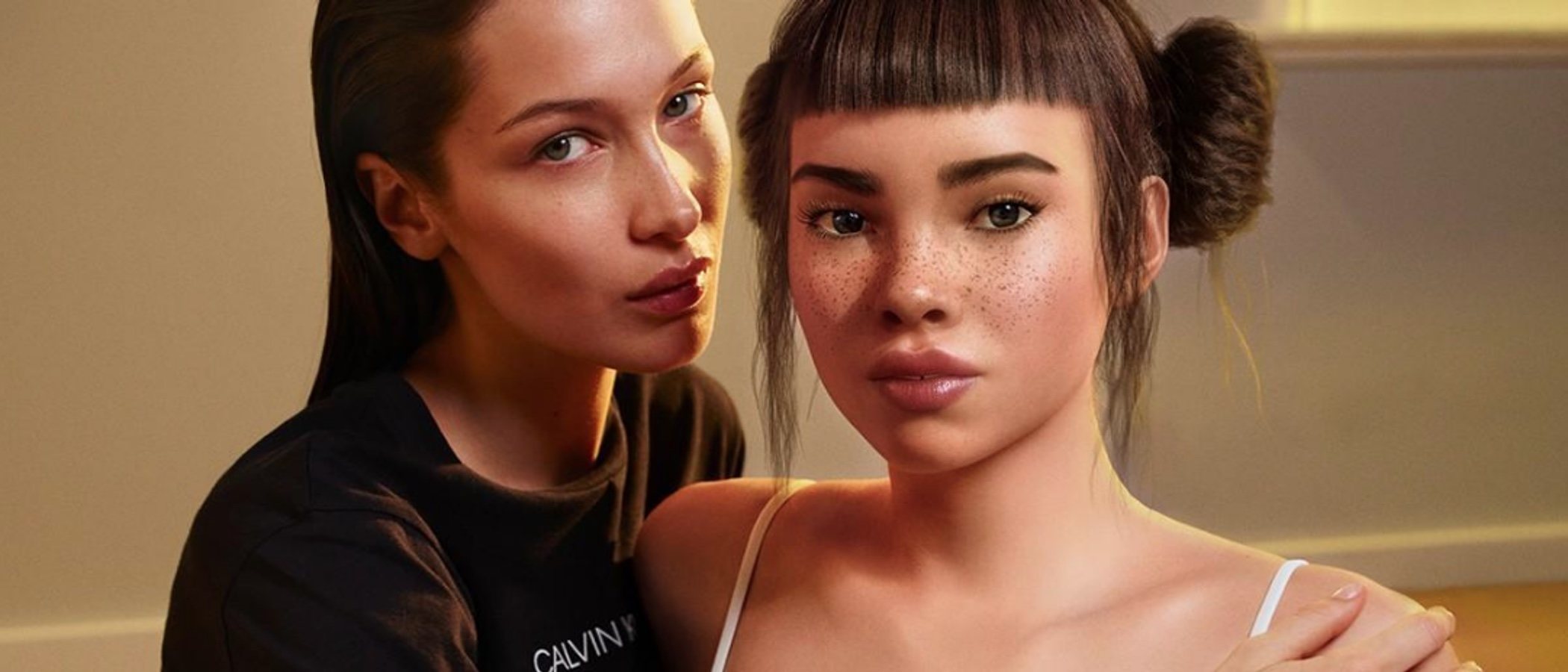 Bella Hadid y Lil Miquela protagonizan el beso más polémico en la nueva campaña de Calvin Klein