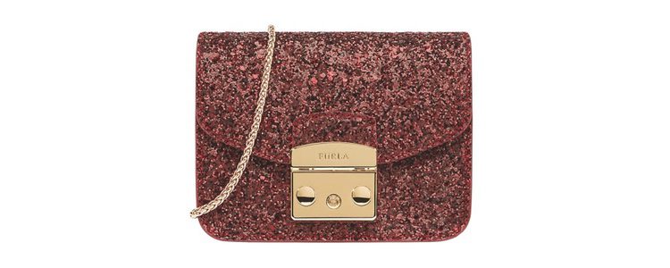Bolso de mano con purpurina roja de Furla colección Navidad 2016