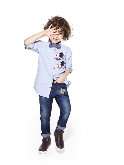 Camisa azul con lunares de Primark colección niños Navidad 2016