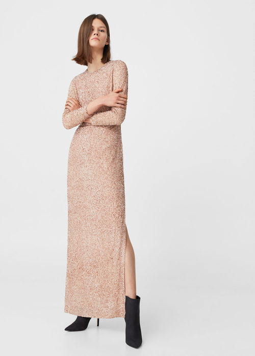 Vestido rosa empolvado de lentejuelas de Mango para Navidad 2016