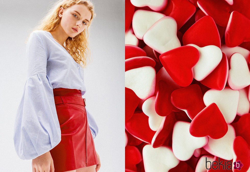 Falda de cuero roja de Bershka campaña primavera/verano 2017