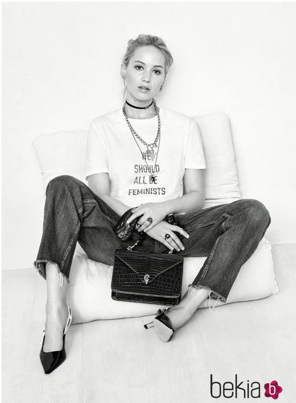 Jennifer Lawrence con la camiseta feminista de Dior primavera/verano 2017