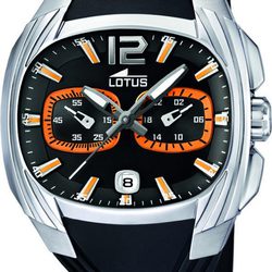 Reloj de hombre con detalles naranjas y correa negra de la colección Lotus Doom