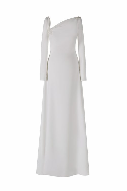 Vestido con cuello en pico de la colección Atelier 2018 de Pronovias