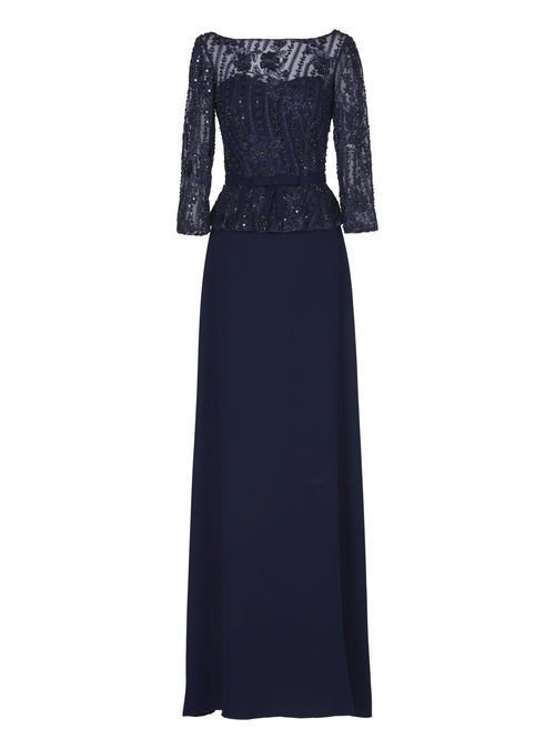Vestido largo azul marino de la nueva colección de fiesta de Pronovias 2018