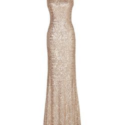 Vestido largo oro rosa con lentejuelas de la nueva colección de fiesta de Pronovias 2018