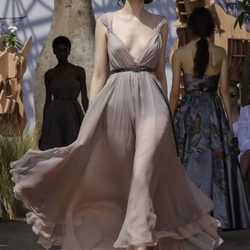 Vestido de gasa rosa empolvado del desfile de Alta Costura Otoño-Invierno 2017-2018 de Dior