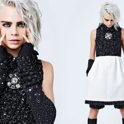 Cara Delevingne con vestido blanco y negro de la colección otoño/invierno 2017 de Chanel