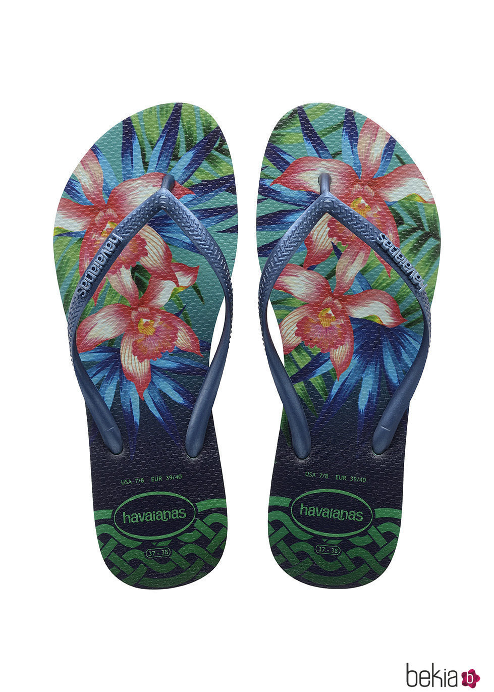Chanclas tropicales de Havaianas en colores verdes y azules