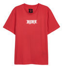 Camiseta roja con letras blancas de la colección de H&M con Justin Bieber