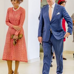 Máxima de Holanda luciendo un vestido de Elie Saab con Guillermo de Holanda en su visita a Portugal
