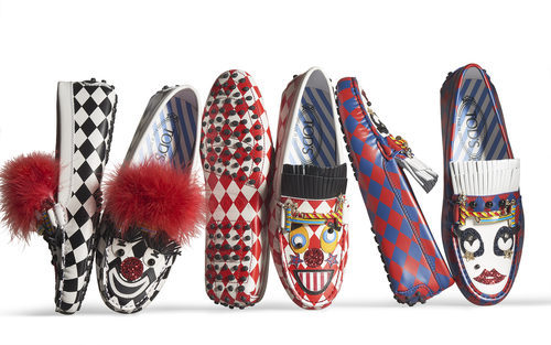 Pares de zapatos estampados de la colección cápsula Tod's circus diseñada por Anna Dello Russo