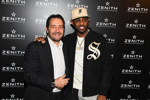 El rapero Fabulous con Julien Tornare en el evento benéfico de Zenith Watches
