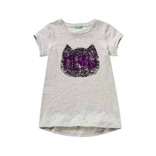 Camiseta gris con lentejuelas para niña de la colección de Primavera 2018 de Benetton
