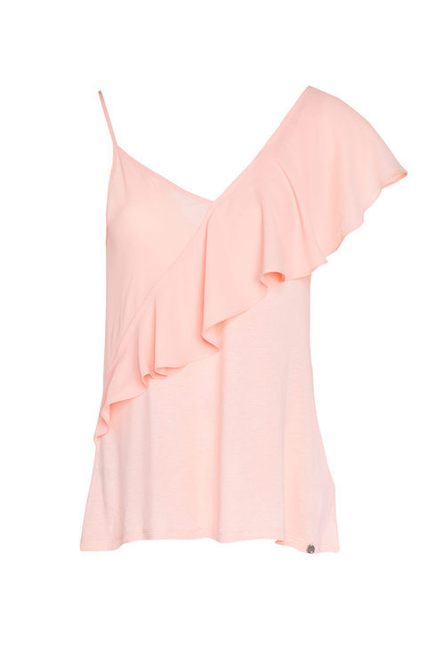 Top asimétrico con volantes de la colección de Primavera/Verano 2018 de Salsa