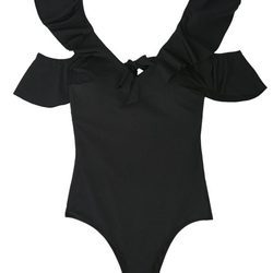 Traje de baño negro con volantes de la colección Beachwear SS18 de Oysho