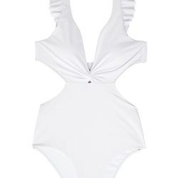 Traje de baño blanco con mangas volante de la colección Beachwear SS18 de Oysho