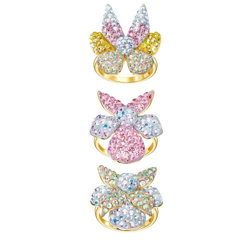 Tres anillos dorados Light Orchid con cristales rosados de la colección Swarovski primavera/verano 2018