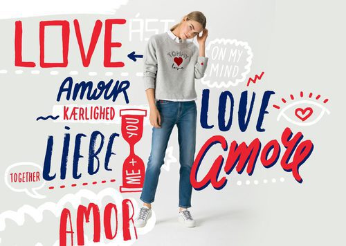 Sudadera gris con letras y un corazón estampados de la colección TommyXLove para San Valentín de Tommy Hilfiger