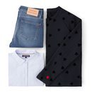 Sudadera negra con corazones, camisa oxford y jeans de la colección TommyXLove para San Valentín de Tommy Hilfiger