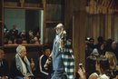 Traje azul con mangas estampadas de la colección Calvin Klein otoño 2018 en la Nueva York Fashion Week