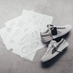 Bocetos junto a las Puma de color gris en el nuevo lanzamiento de Puma 2018