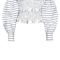 Blusa blanca a rayas negras con mangas oversize de Pinko 2018