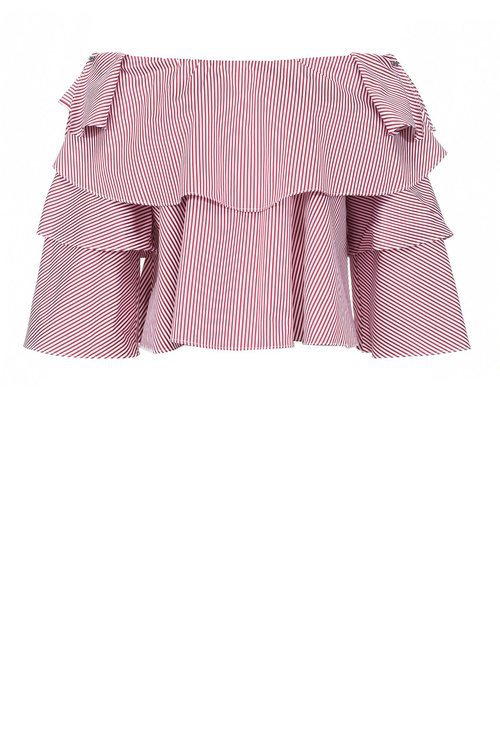 Blusa palabra de honor a rayas blancas y rojas de Pinko Primavera/Verano 2018