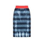 Falda a rayas azules con la cinturilla roja de Pinko Primavera/Verano 2018