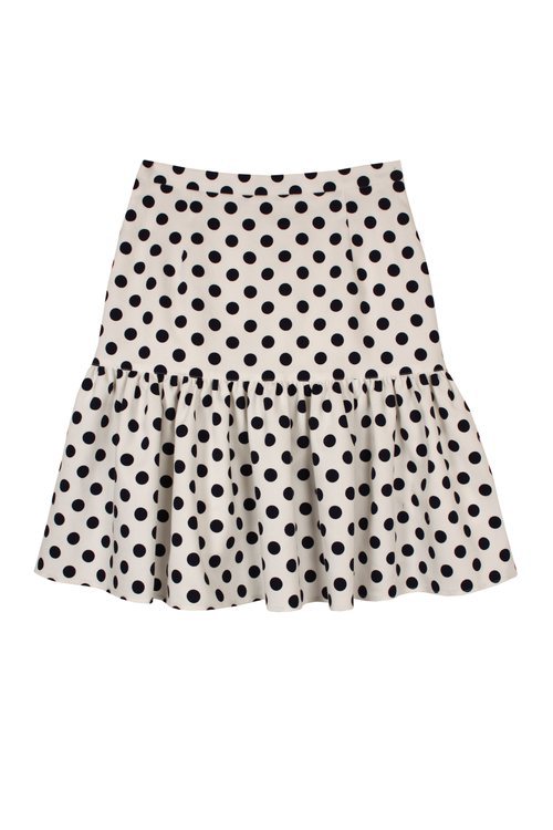 Falda blanca de topos negros de la colección de Dándara "World Music" 2018
