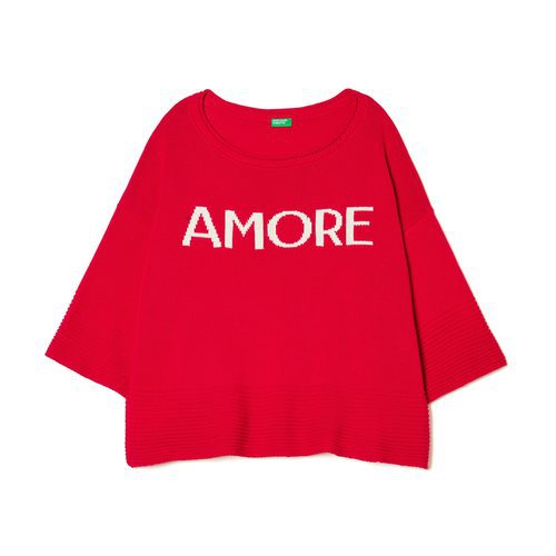 Camiseta de media manga roja con mensaje de United Colors Of Benetton de la colección para primavera/verano 2018