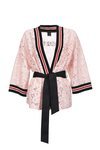 Kimono midi de encaje floral rosa de la nueva colección de Pinko de kimonos