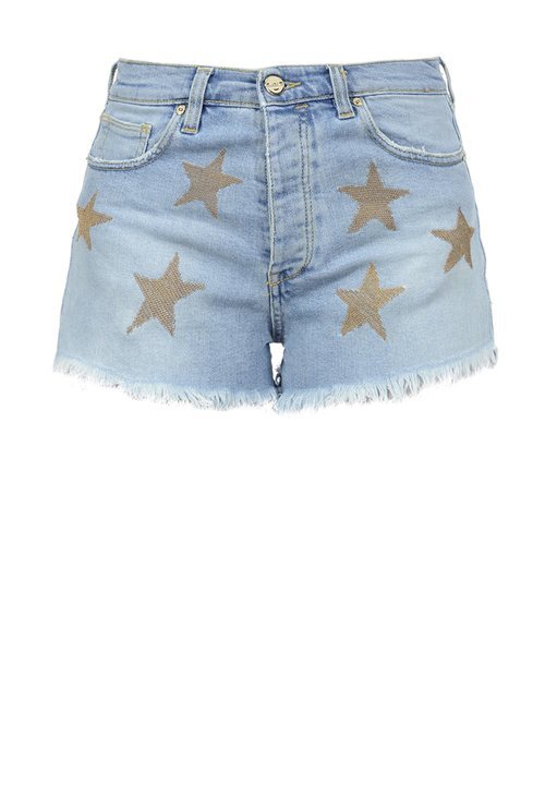 Shorts vaqueros con estrellas estampadas de la nueva colección de Pinko de kimonos