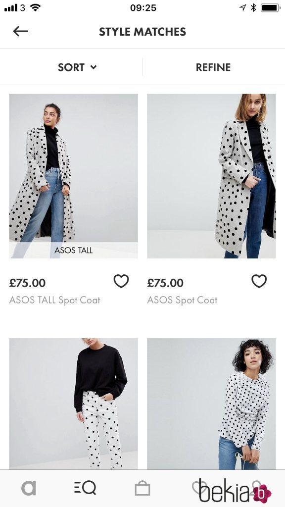 Abrigo blanco con topos negro de Asos ejemplo para su nueva aplicación Style Match 2018