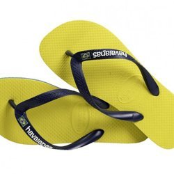 Chancla Havaiana Brasil Layers en color amarilla con las tiras en azul marino