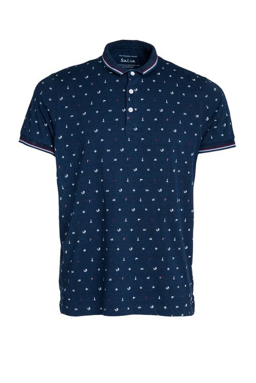 Polo azul marino con letras blancas y rojas estampadas de Salsa para la primavera 2018