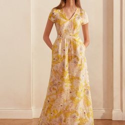 Vestido vaporoso de estampado floral amarillo y blanco de la nueva colección de MAX&Co primavera/verano 2018
