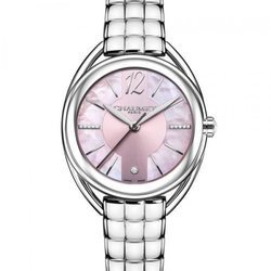 Reloj plateado con la esfera rosa de la colección Liens Lumière de Chaumet