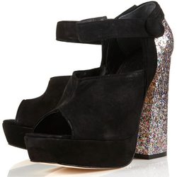 Zapatos block heels de Topshop en ante negro y tacón glitter plateado
