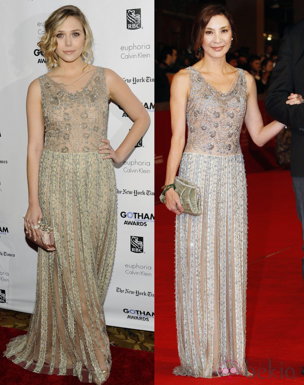 Lizzie Olsen y Michelle Yeoh con el mismo Valentino