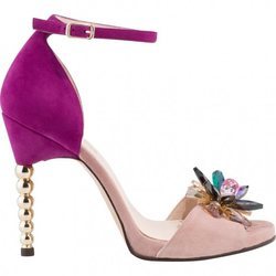 Sandalia de tacón fucsia y rosa palo de la firma Lodi