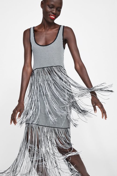 Vestido blanco y negro flecos Zara primavera-verano 2019