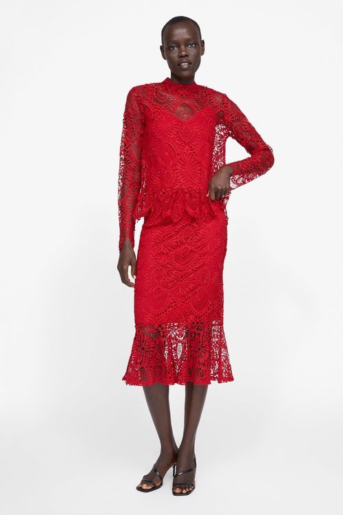 Vestido rojo encaje Zara primavera-verano 2019