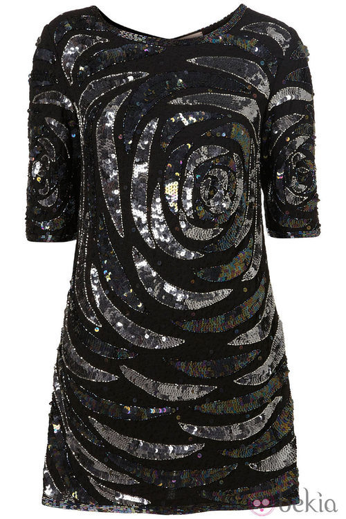 Vestido glitter en negro y plata de topshop